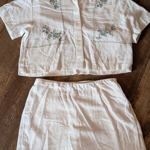Abercrombie Kids Embroidered Linen Blend Top And Skort